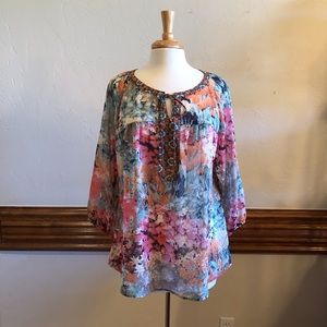 Fig & Flower Pullover Boho Multicolored Top sx 1X
